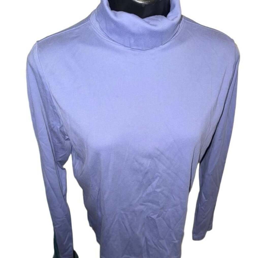 L.L. Bean Women's 100% Supima Cotton Long Sleeve Turtleneck Top Blue Size Large